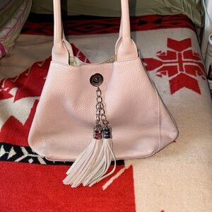 Blush Pink Shoulder Bag with Tassel Accents